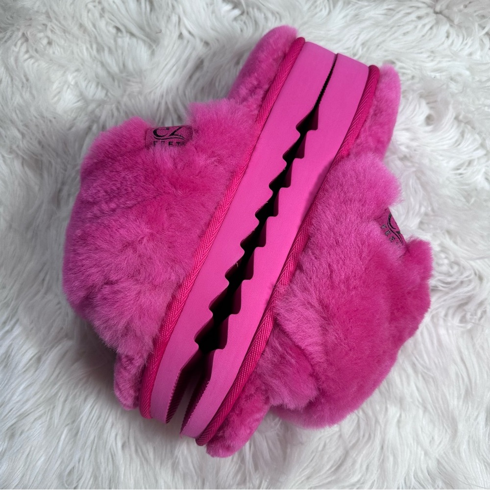EZ Feet • Genuine Shearling Fluffy Hot Pink Slippers - Picture 7 of 12